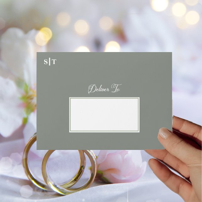 Modern Sage Green Calligraphy on White Invitation Envelope (Creator Uploaded)