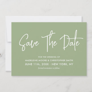Modern Sage Green Calligraphy Scannable QR Code Save The Date