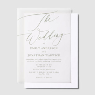 Modern Sage Green Calligraphy Simple Wedding Vellum Invitations