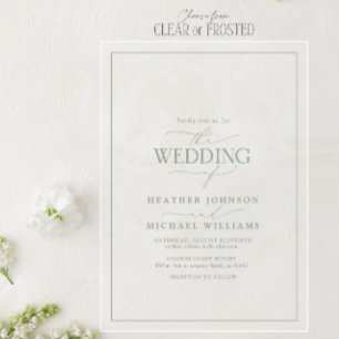 Modern Sage Green Calligraphy Wedding Acrylic Invitations