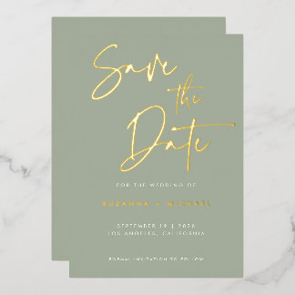 Modern Sage Green Calligraphy Wedding Gold