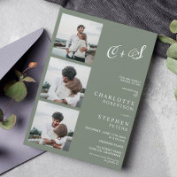 Modern sage green casual initials photo wedding