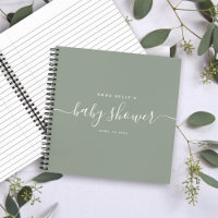 Modern Sage Green Chic Script Baby Shower Guest