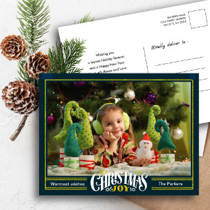 Modern Sage Green Christmas JOY Minimalist Photo Holiday Postcard