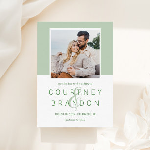 Modern Sage Green Colour Block Photo Wedding Save The Date