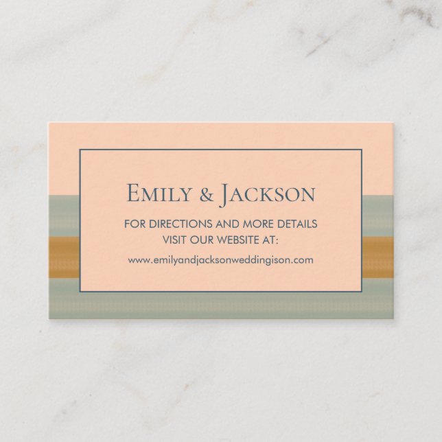 Modern Sage Green Copper Peach Striped Wedding Business Card (Front)