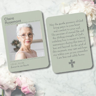Modern Sage Green Cross Funeral Prayer Card