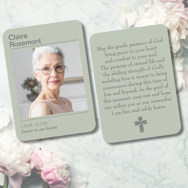 Modern Sage Green Cross Funeral Prayer Card (Modern Sage Green Cross Funeral Prayer Card
)
