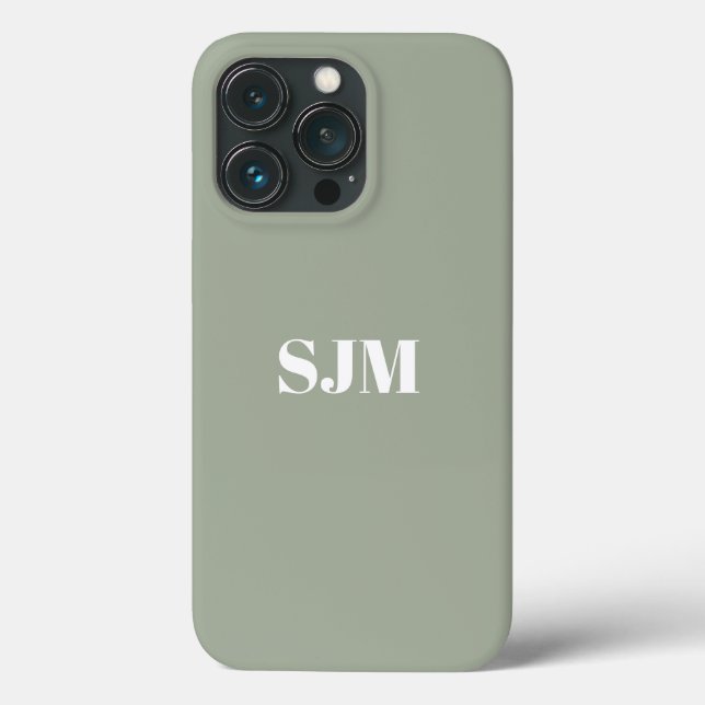 Modern sage green Custom monogram name Case-Mate iPhone Case (Back)