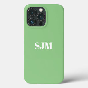 Modern sage green custom monogram name solid iPhone 13 pro case