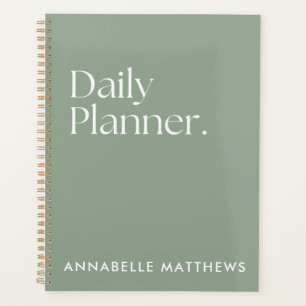 Modern Sage Green Daily Planner With Monogram