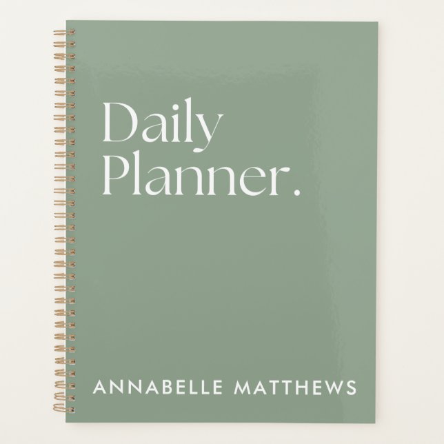 Modern Sage Green Daily Planner With Monogram (Front)
