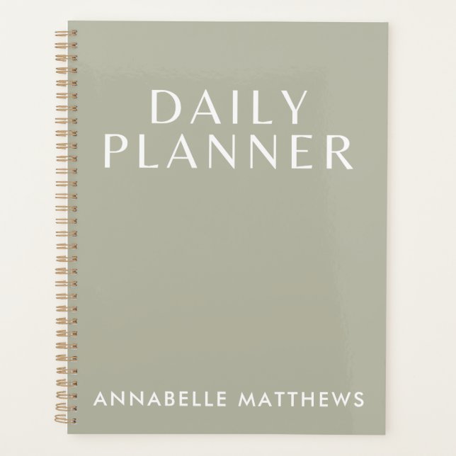 Modern Sage Green Daily Planner With Monogram (Front)
