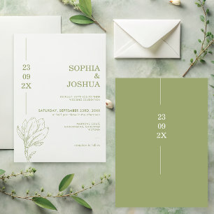 Modern Sage Green Date Line Floral Wedding  Invitation