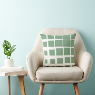 Modern Sage Green Deconstructed Plaid Abstract Geo Cushion