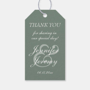 Modern Sage Green Elegant White Script Wedding Gift Tags