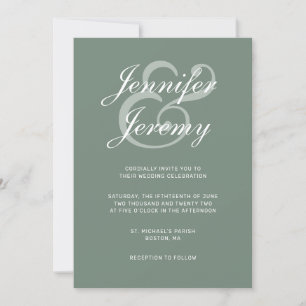 Modern Sage Green Elegant White Script Wedding Inv Invitation