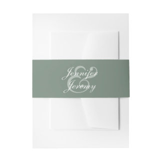 Modern Sage Green Elegant White Script Wedding Invitation Belly Band