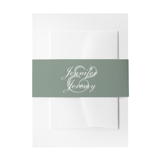 Modern Sage Green Elegant White Script Wedding Invitation Belly Band (Front Example)