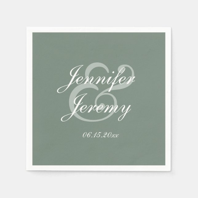 Modern Sage Green Elegant White Script Wedding  Napkin (Front)