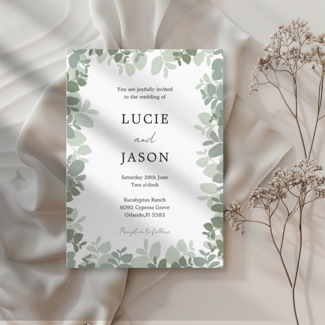 Modern Sage Green Eucalyptus Botanical Wedding Invitation (Creator Uploaded)
