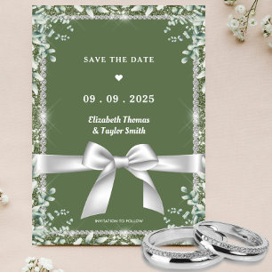 Modern Sage Green Eucalyptus Glitter Wedding Save The Date
