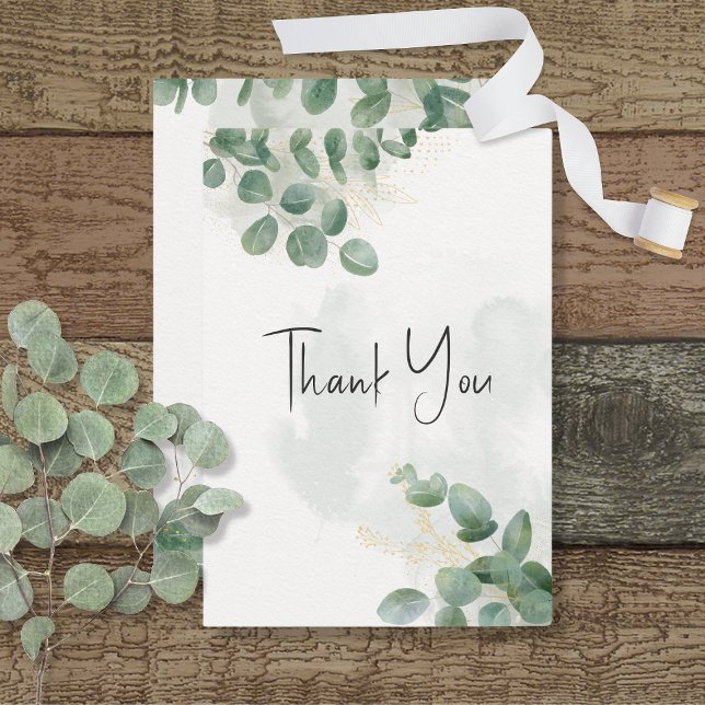 Modern Sage Green Eucalyptus & Gold Wedding Thank You Card (Creator Uploaded)