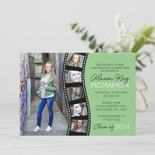 Modern Sage Green Filmstrip 6 Photo Graduation Invitation