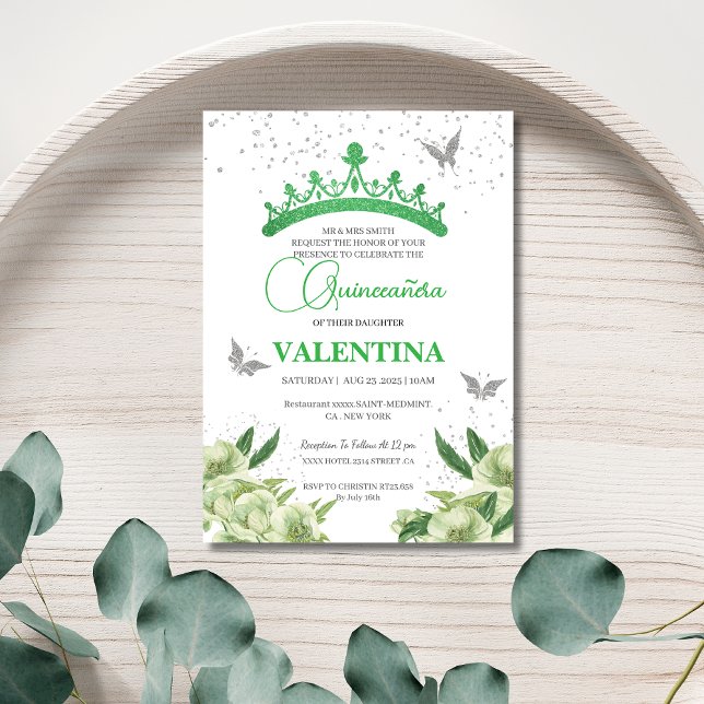 modern Sage Green Floral Butterflies Quinceañera Invitation (Creator Uploaded)