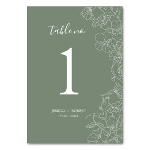 Modern Sage Green Floral Wedding Table Number