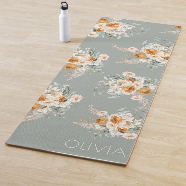 Modern Sage Green Floral  Yoga Mat (In Situ)