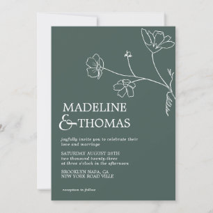 Modern Sage Green Flower Leaf Simple Photo Wedding Invitation