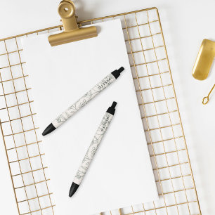 Modern Sage Green Flowers Herbs Boho Pattern Black Ink Pen