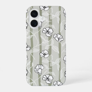 Modern Sage Green Flowers Striped Floral Pattern iPhone 16 Case