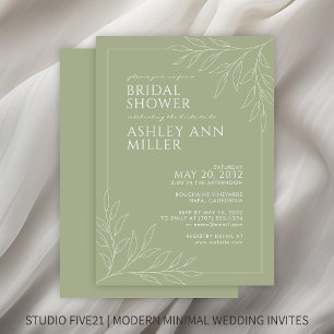 Modern Sage Green Foliage Outline Bridal Shower Invitation