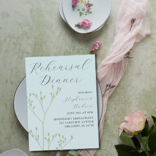 Modern Sage Green Foliage Rehearsal Dinner  Invitation