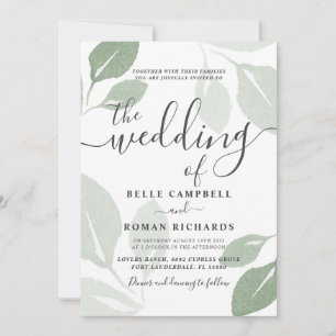 Modern Sage Green Foliage Wedding  Invitation