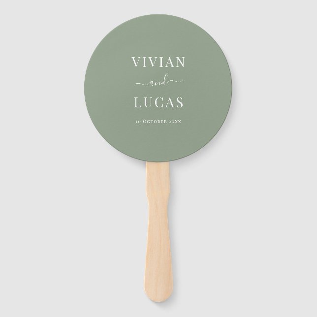 Modern Sage Green Formal Minimal Wedding Hand Fan (Front)