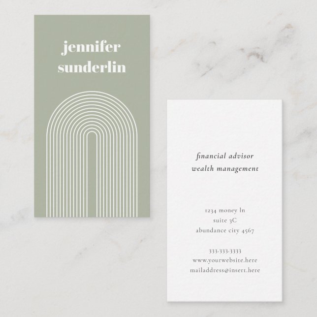 Modern Sage Green Geometric Arch Business Card (Front/Back)