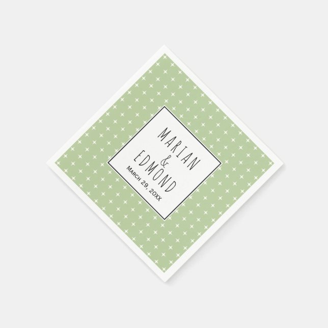 Modern sage green geometric typography wedding napkin (Corner)