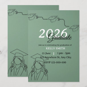 Modern Sage Green GIRL Minimalist Graduation Invitation