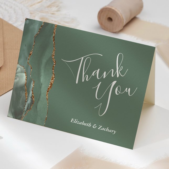 Modern Sage Green Gold Agate Wedding Thank You Card (Creator Uploaded)