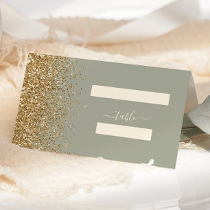 Modern Sage Green Gold Glitter Edge Wedding Place Card