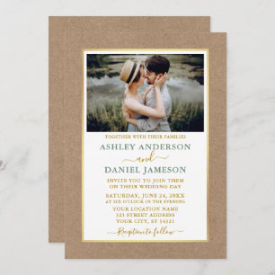 Modern Sage Green Gold Kraft Wedding Invitation
