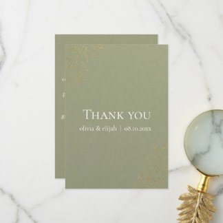 Modern Sage Green Gold Minimalist Wedding Thank Yo You Card