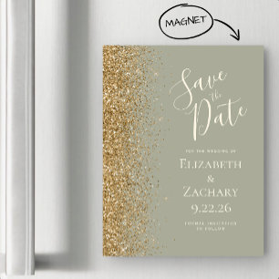 Modern Sage Green Gold Save the Date Magnetic Card
