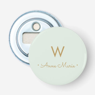 Modern Sage Green Gold Script Monogram Bottle Opener