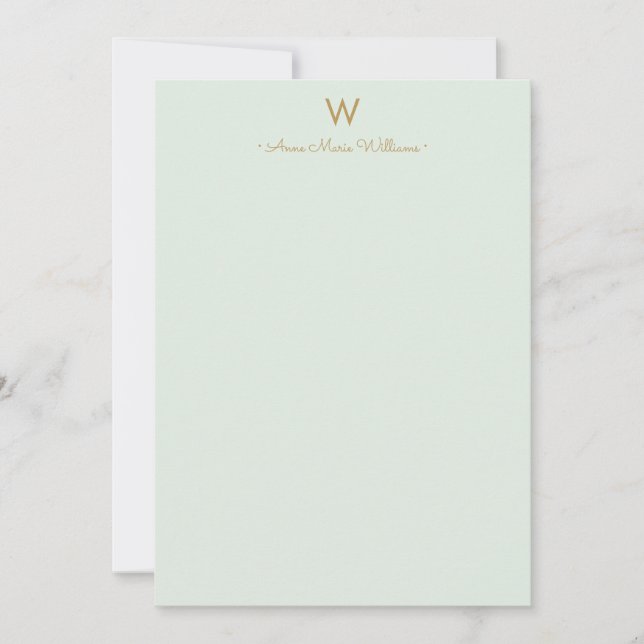Modern Sage Green Gold Script Monogram Card (Front)