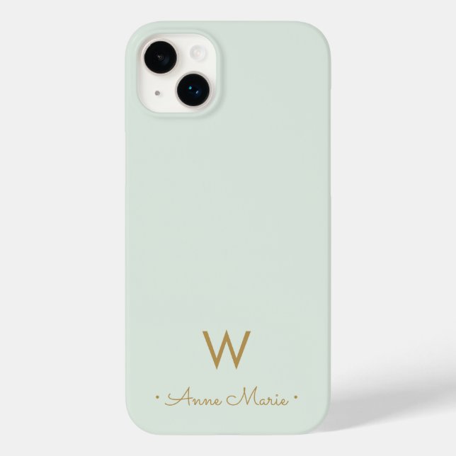 Modern Sage Green Gold Script Monogram Case-Mate iPhone Case (Back)