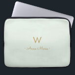 Modern Sage Green Gold Script Monogram Laptop Sleeve<br><div class="desc">A modern,  elegant monogram design with gold handwritten minimalist script typography and sans serif block typography on an elegant pale pastel Sage Green background. The monogram and name can be easily personalised.</div>